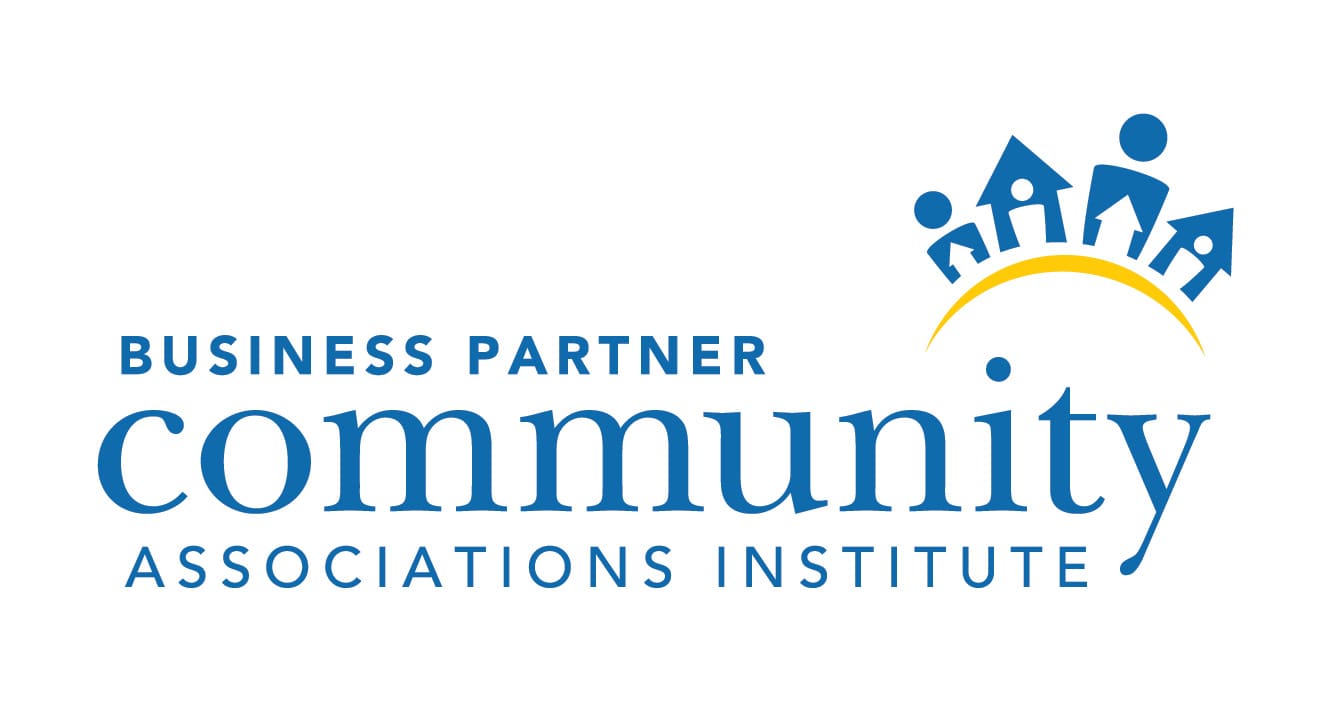 Logo of "Business Partner Community Associations Institute" featuring stylized house icons above a yellow arc.