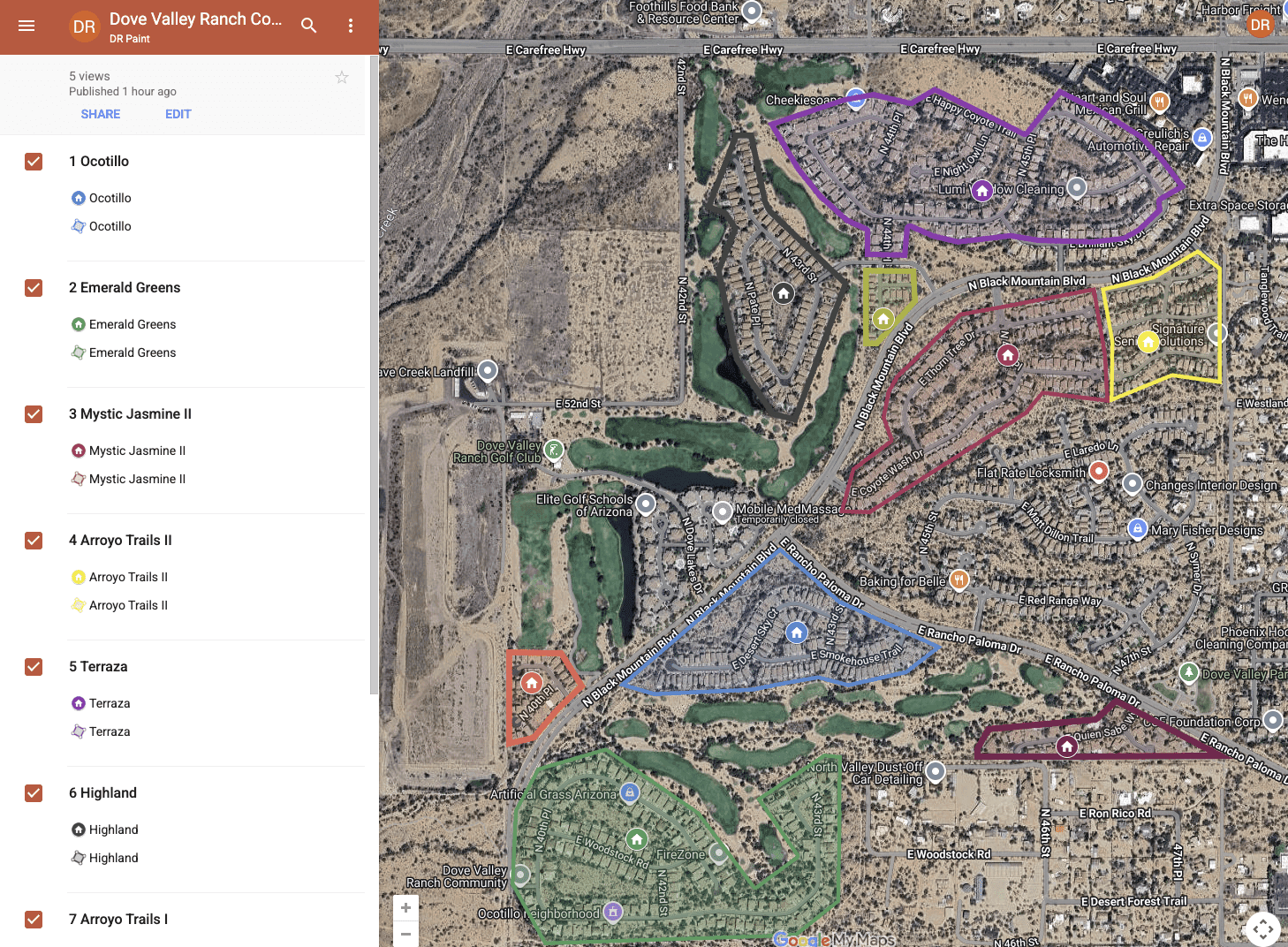 Satellite map of Dove Valley Ranch neighborhoods